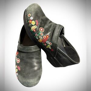 Dansko Black Mules with Colorful Embroidery